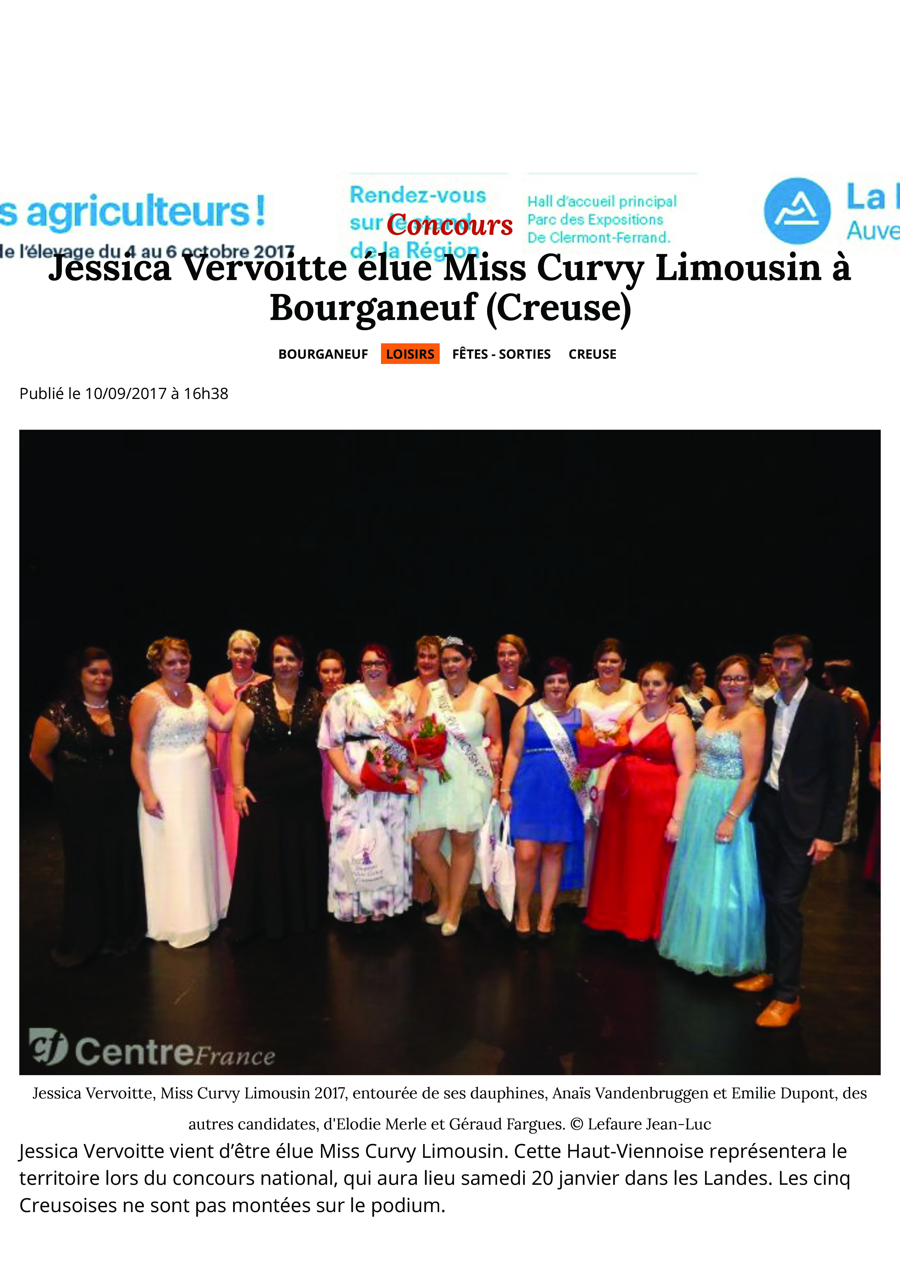 Jessica Vervoitte élue Miss Curvy Limousin à Bourganeuf